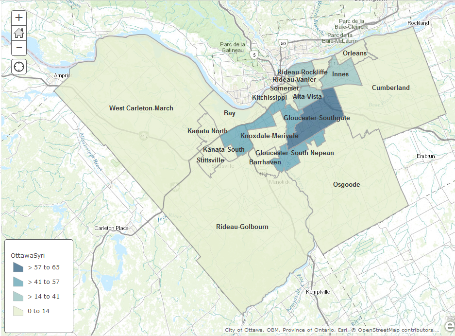 Total number of Syrians per ward in 2011