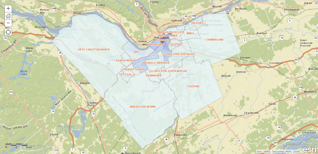 A map of Ottawa's city wards shows households with primary household maintainer (person who pays rent and utilities) being under the age of 25.