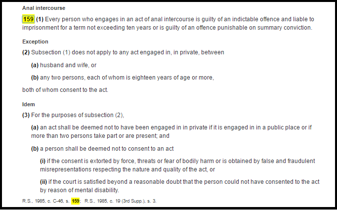 Section 159 of the Criminal Code of Canada